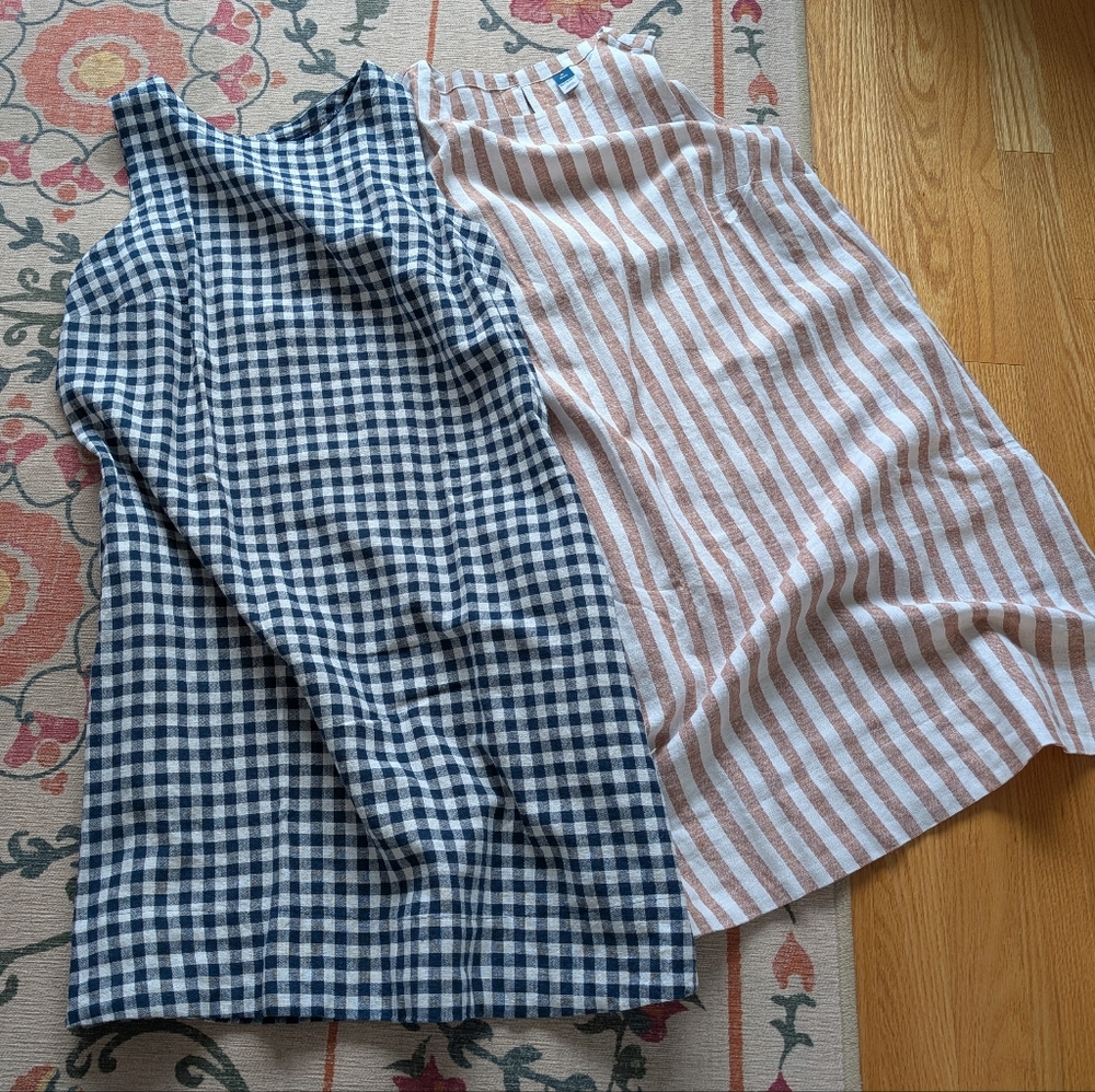 Bundle of 2 Old Navy Linen-Blend Mini Shift Dresses - Gingham & Striped - Picture 2 of 4